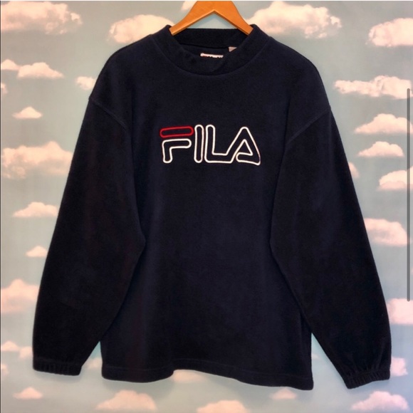 Vintage FILA Fleece Sweater Navy Large Crewneck - Picture 2 of 3